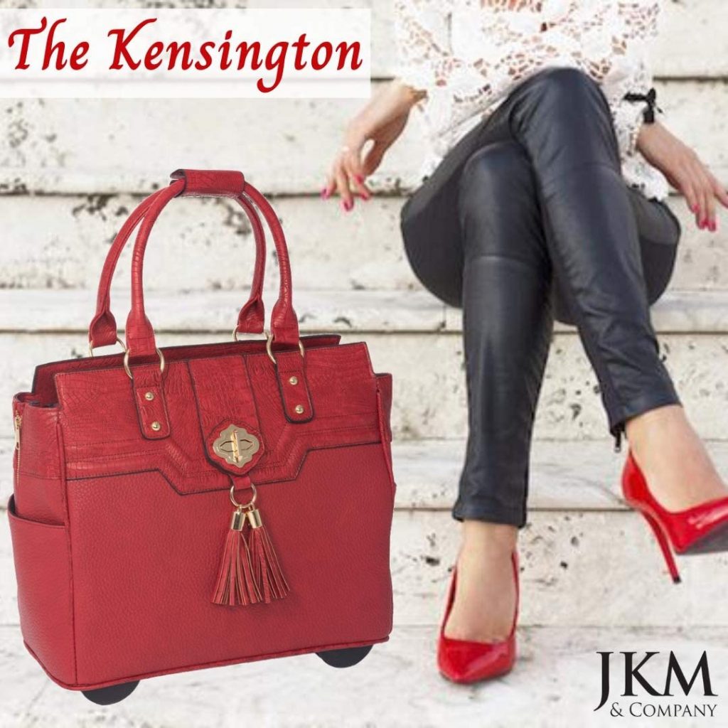 THE KENSINGTON Red Alligator Crocodile Rolling Laptop Bag