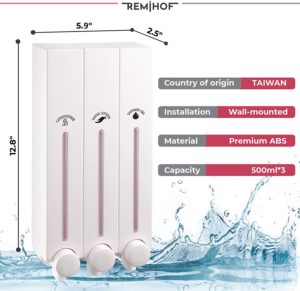 REMIHOF 3 Chamber Wall Mounted Shower Soap Dispenser